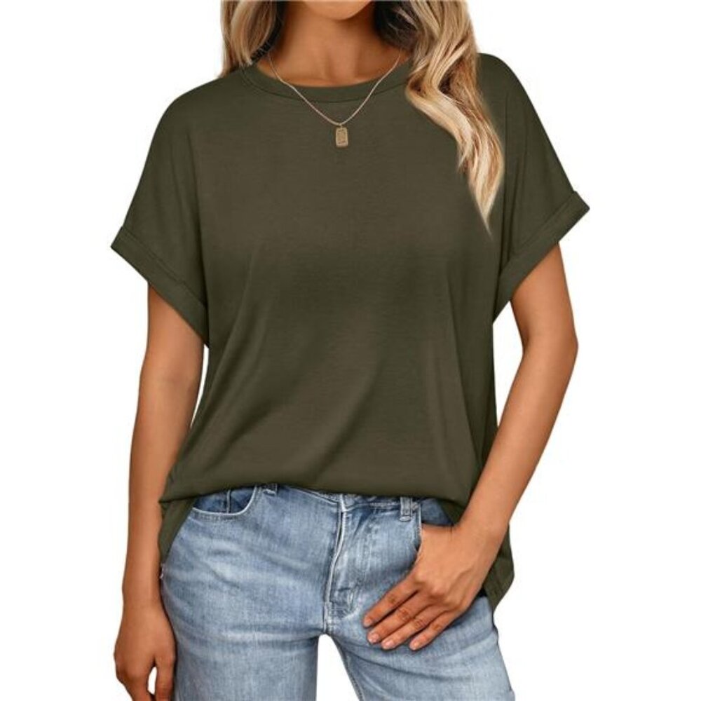 Womens Summer Tops Outfits Spring Casual Dressy T Shirts Workout Army Green
